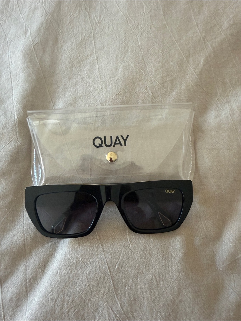 Quay Australia Black Rectangular Polarized Sunglasses with Clear Case
